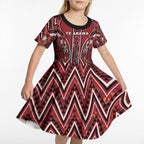 Aotearoa Te Arawa Kid Short Sleeve Dress Maori Tribal Dark Red Paua Shell Pattern