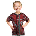 Aotearoa Te Arawa Kid T Shirt Maori Tribal Dark Red Paua Shell Pattern