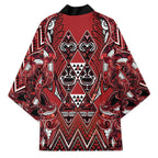 Aotearoa Te Arawa Kimono Maori Tribal Dark Red Paua Shell Pattern