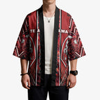 Aotearoa Te Arawa Kimono Maori Tribal Dark Red Paua Shell Pattern