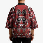 Aotearoa Te Arawa Kimono Maori Tribal Dark Red Paua Shell Pattern