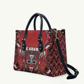 Aotearoa Te Arawa Leather Bag Maori Tribal Dark Red Paua Shell Pattern