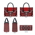 Aotearoa Te Arawa Leather Bag Maori Tribal Dark Red Paua Shell Pattern