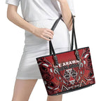 Aotearoa Te Arawa Leather Tote Bag Maori Tribal Dark Red Paua Shell Pattern