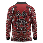 Aotearoa Te Arawa Long Sleeve Polo Shirt Maori Tribal Dark Red Paua Shell Pattern