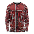 Aotearoa Te Arawa Long Sleeve Shirt Maori Tribal Dark Red Paua Shell Pattern
