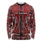 Aotearoa Te Arawa Long Sleeve Shirt Maori Tribal Dark Red Paua Shell Pattern