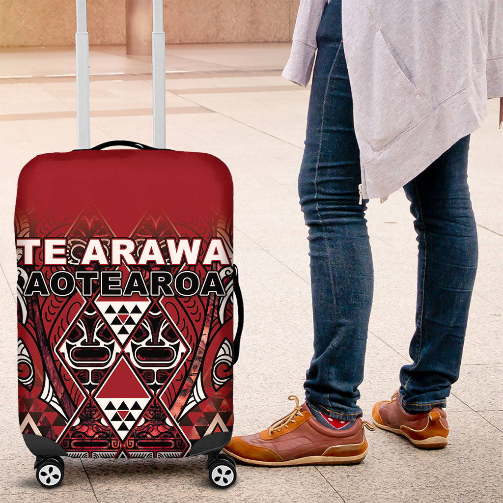 Aotearoa Te Arawa Luggage Cover Maori Tribal Dark Red Paua Shell Pattern