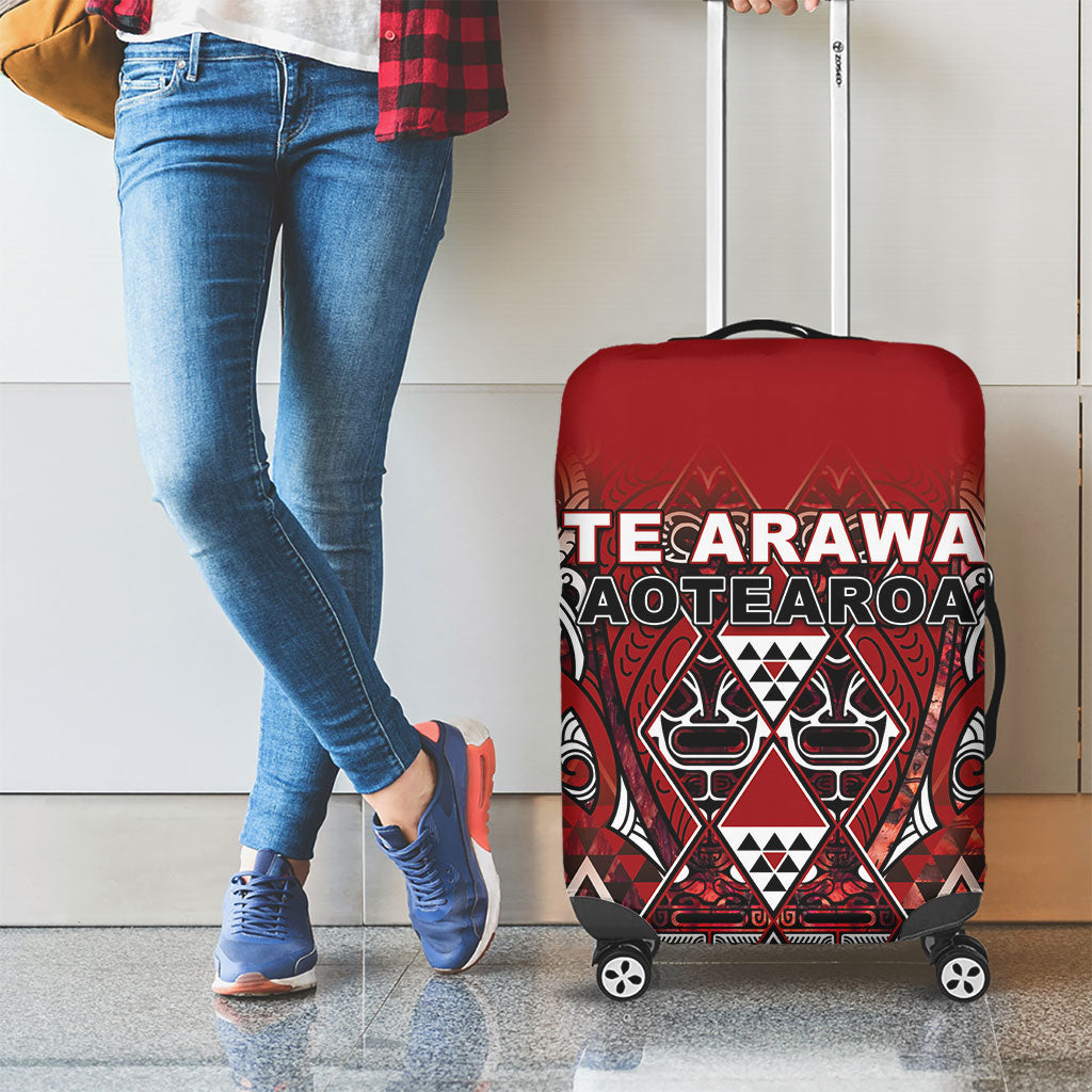 Aotearoa Te Arawa Luggage Cover Maori Tribal Dark Red Paua Shell Pattern