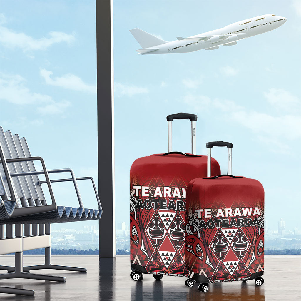 Aotearoa Te Arawa Luggage Cover Maori Tribal Dark Red Paua Shell Pattern