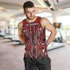 Aotearoa Te Arawa Men Tank Top Maori Tribal Dark Red Paua Shell Pattern