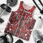 Aotearoa Te Arawa Men Tank Top Maori Tribal Dark Red Paua Shell Pattern