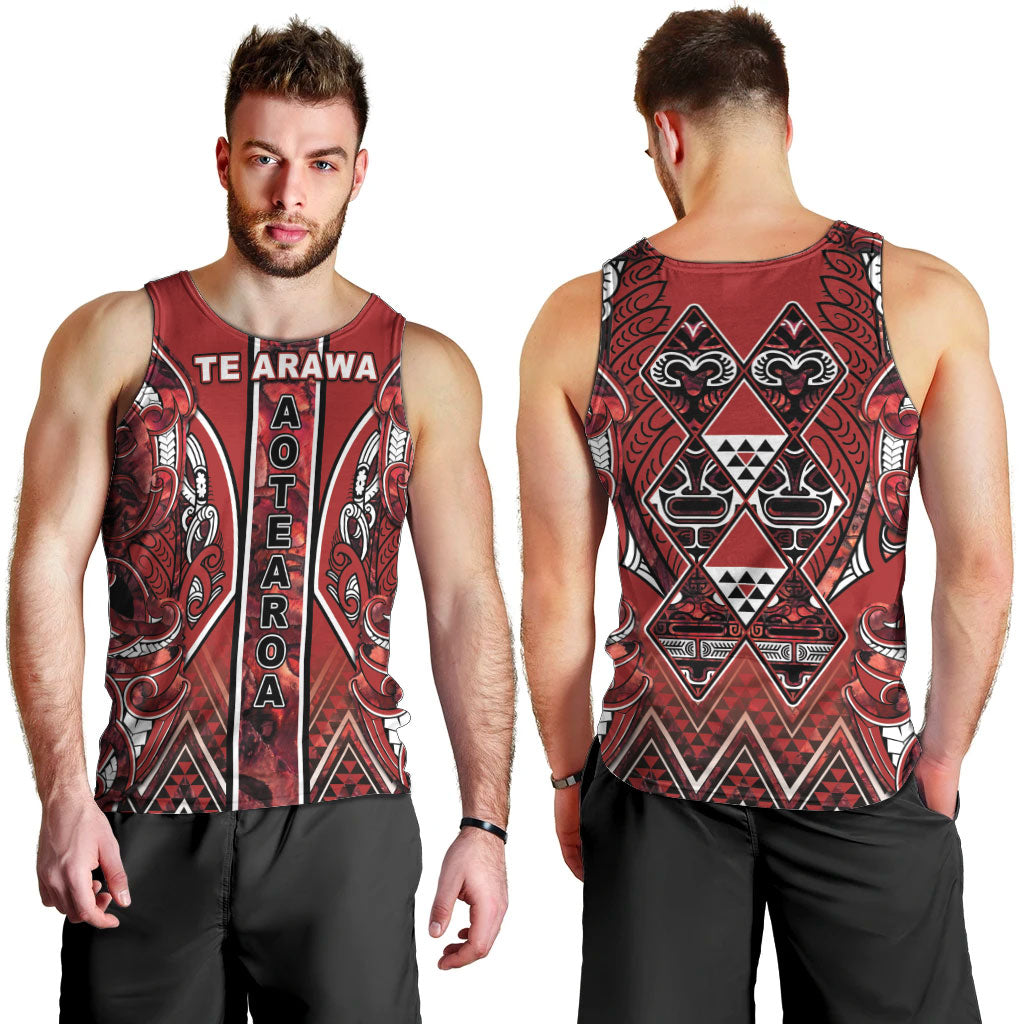 Aotearoa Te Arawa Men Tank Top Maori Tribal Dark Red Paua Shell Pattern