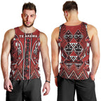 Aotearoa Te Arawa Men Tank Top Maori Tribal Dark Red Paua Shell Pattern