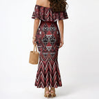 Aotearoa Te Arawa Mermaid Dress Maori Tribal Dark Red Paua Shell Pattern