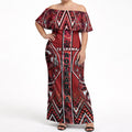 Aotearoa Te Arawa Off Shoulder Maxi Dress Maori Tribal Dark Red Paua Shell Pattern