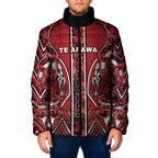 Aotearoa Te Arawa Padded Jacket Maori Tribal Dark Red Paua Shell Pattern