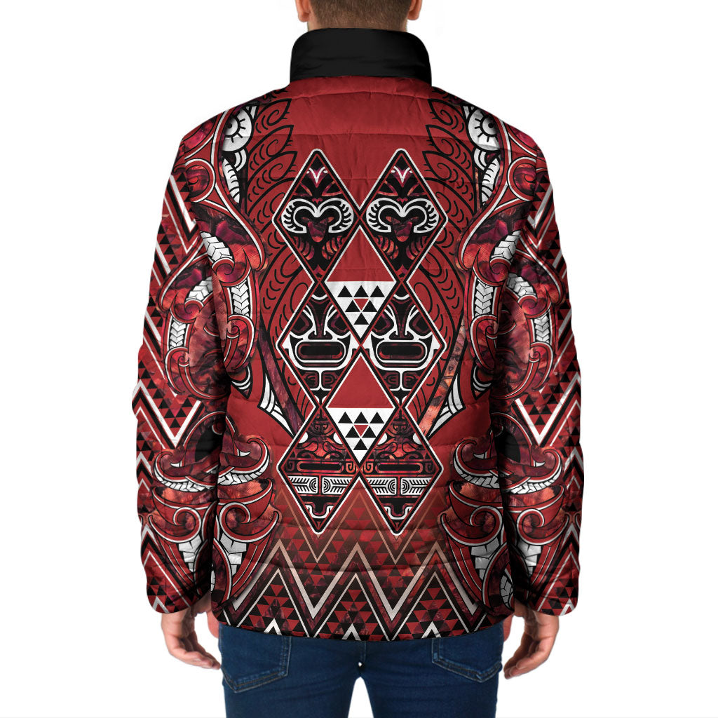 Aotearoa Te Arawa Padded Jacket Maori Tribal Dark Red Paua Shell Pattern