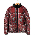 Aotearoa Te Arawa Padded Jacket Maori Tribal Dark Red Paua Shell Pattern