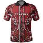 Aotearoa Te Arawa Polo Shirt Maori Tribal Dark Red Paua Shell Pattern