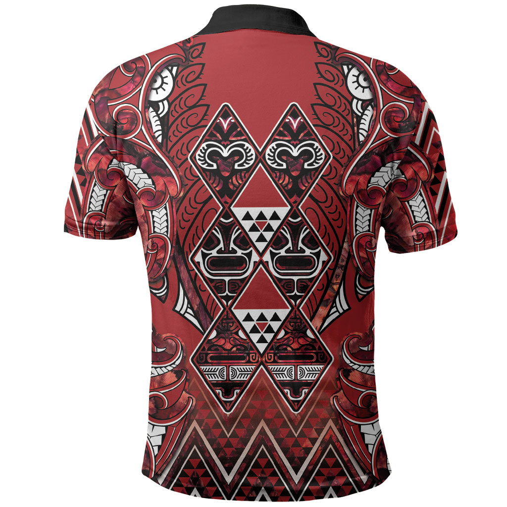 Aotearoa Te Arawa Polo Shirt Maori Tribal Dark Red Paua Shell Pattern