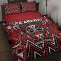 Aotearoa Te Arawa Quilt Bed Set Maori Tribal Dark Red Paua Shell Pattern