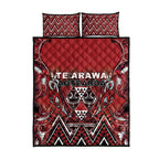 Aotearoa Te Arawa Quilt Bed Set Maori Tribal Dark Red Paua Shell Pattern