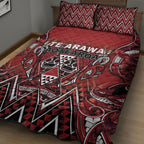 Aotearoa Te Arawa Quilt Bed Set Maori Tribal Dark Red Paua Shell Pattern