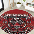 Aotearoa Te Arawa Round Carpet Maori Tribal Dark Red Paua Shell Pattern