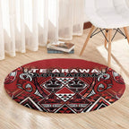 Aotearoa Te Arawa Round Carpet Maori Tribal Dark Red Paua Shell Pattern