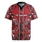 Aotearoa Te Arawa Rugby Jersey Maori Tribal Dark Red Paua Shell Pattern
