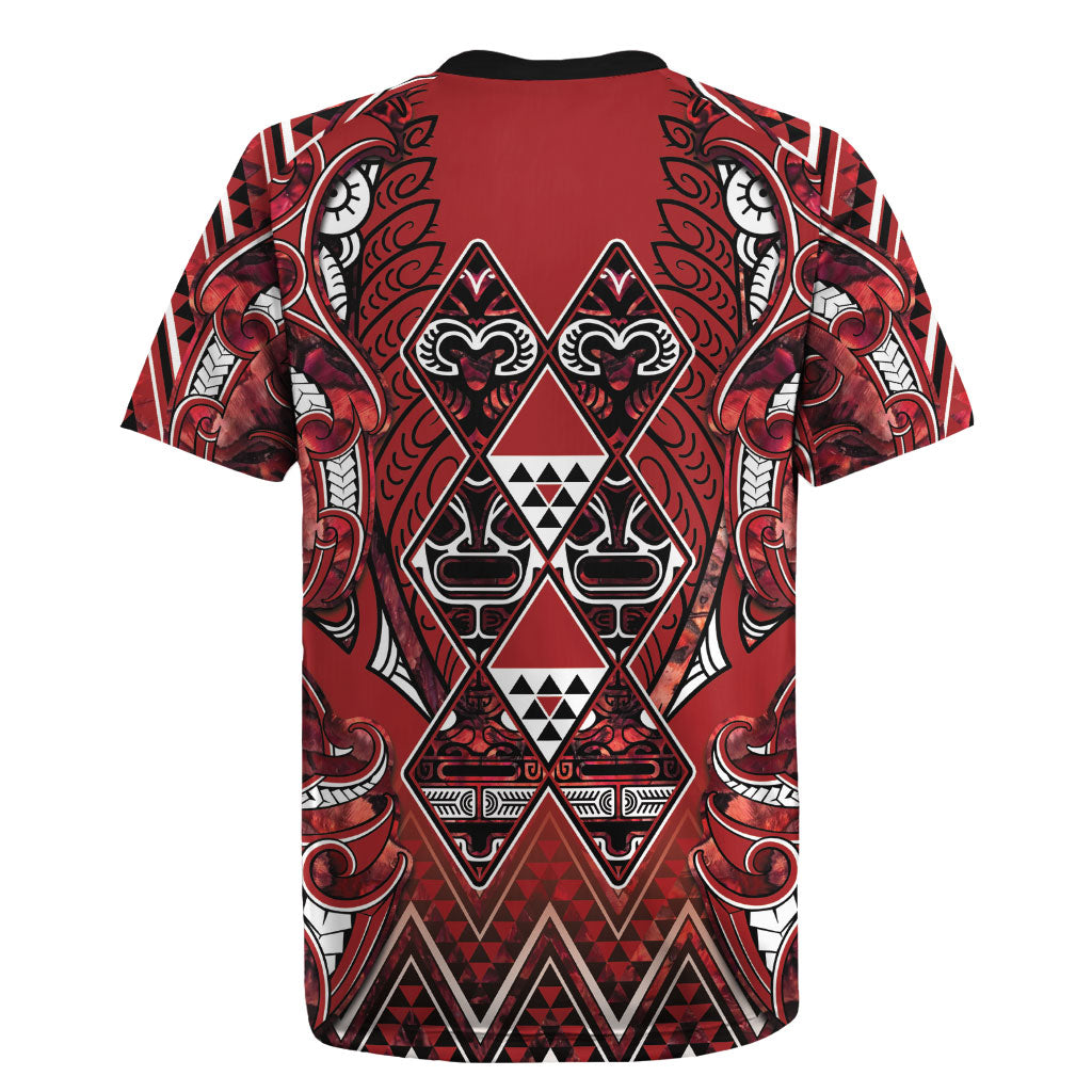 Aotearoa Te Arawa Rugby Jersey Maori Tribal Dark Red Paua Shell Pattern