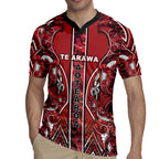 Aotearoa Te Arawa Rugby Jersey Maori Tribal Dark Red Paua Shell Pattern