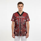 Aotearoa Te Arawa Scrub Top Maori Tribal Dark Red Paua Shell Pattern
