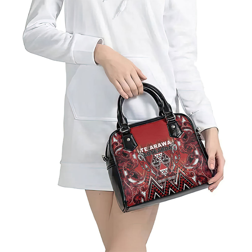Aotearoa Te Arawa Shoulder Handbag Maori Tribal Dark Red Paua Shell Pattern