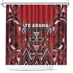 Aotearoa Te Arawa Shower Curtain Maori Tribal Dark Red Paua Shell Pattern