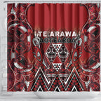 Aotearoa Te Arawa Shower Curtain Maori Tribal Dark Red Paua Shell Pattern