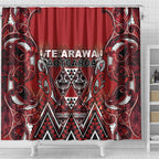 Aotearoa Te Arawa Shower Curtain Maori Tribal Dark Red Paua Shell Pattern