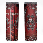 Aotearoa Te Arawa Skinny Tumbler Maori Tribal Dark Red Paua Shell Pattern
