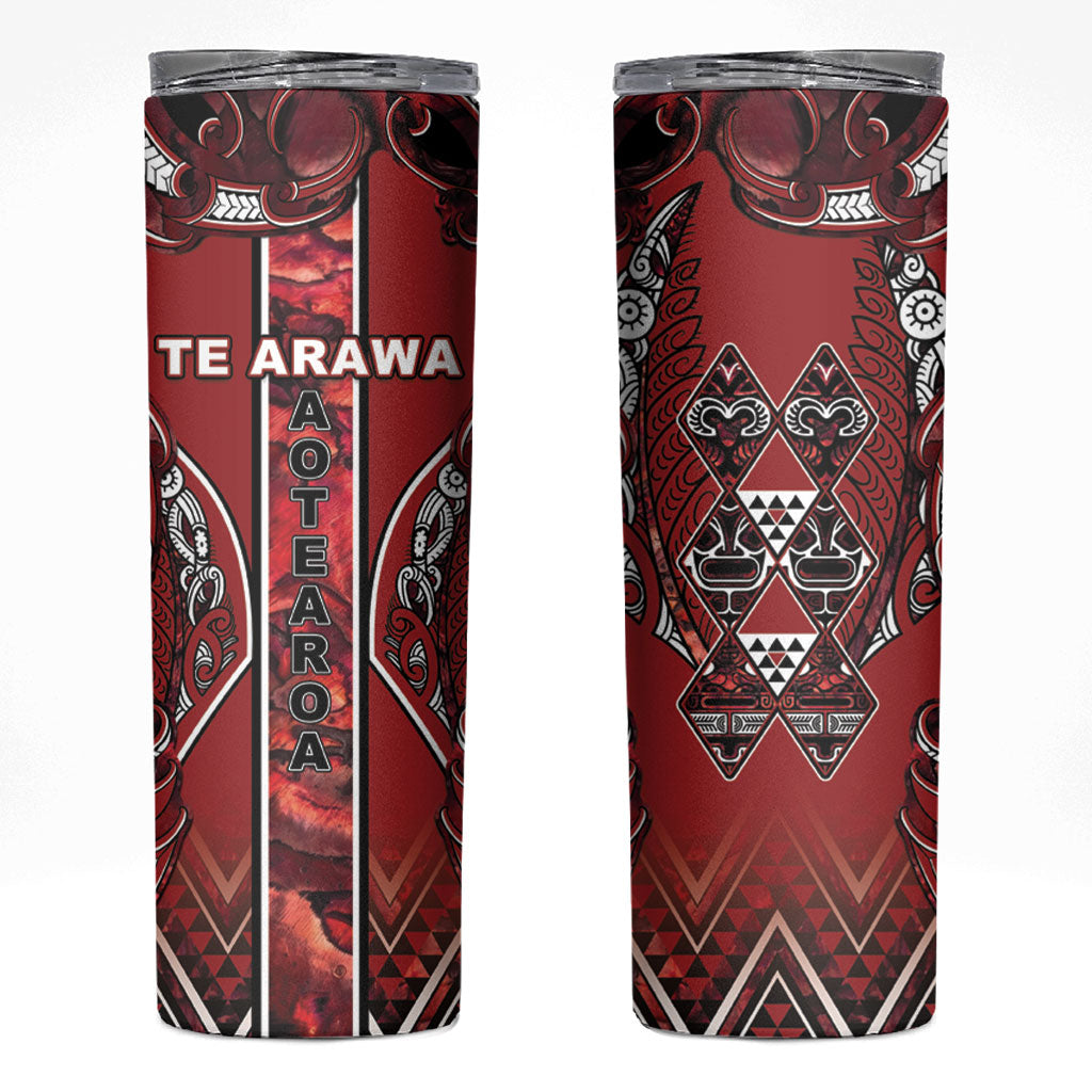 Aotearoa Te Arawa Skinny Tumbler Maori Tribal Dark Red Paua Shell Pattern