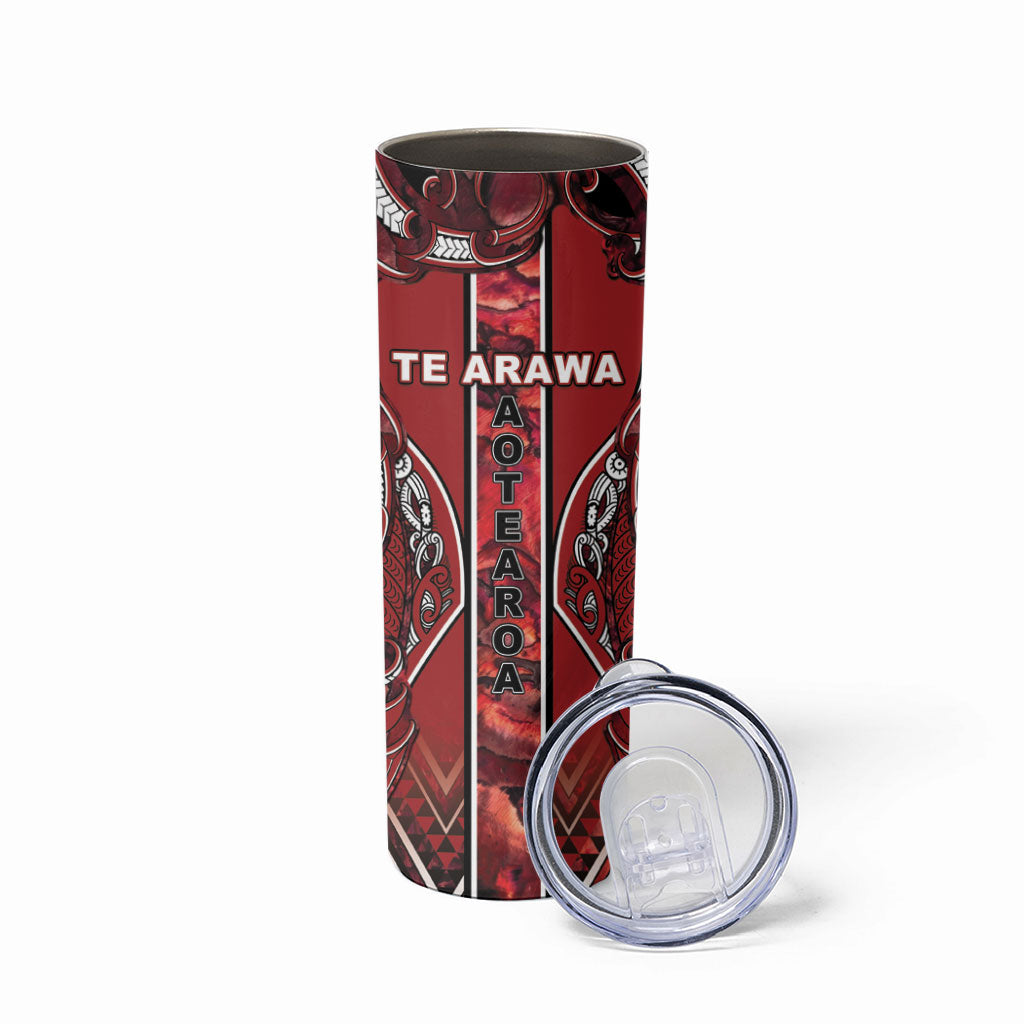 Aotearoa Te Arawa Skinny Tumbler Maori Tribal Dark Red Paua Shell Pattern