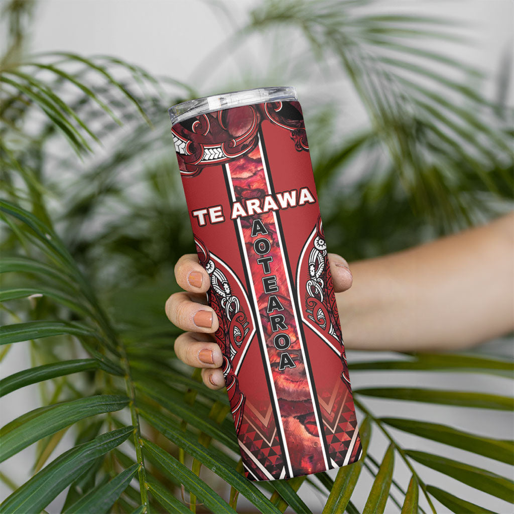 Aotearoa Te Arawa Skinny Tumbler Maori Tribal Dark Red Paua Shell Pattern