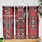 Aotearoa Te Arawa Skinny Tumbler Maori Tribal Dark Red Paua Shell Pattern