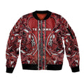 Aotearoa Te Arawa Sleeve Zip Bomber Jacket Maori Tribal Dark Red Paua Shell Pattern
