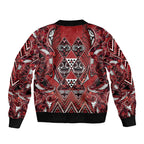 Aotearoa Te Arawa Sleeve Zip Bomber Jacket Maori Tribal Dark Red Paua Shell Pattern
