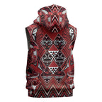 Aotearoa Te Arawa Sleeveless Hoodie Maori Tribal Dark Red Paua Shell Pattern