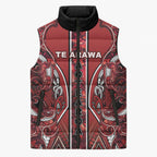 Aotearoa Te Arawa Sleeveless Puffer Jacket Maori Tribal Dark Red Paua Shell Pattern