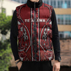 Aotearoa Te Arawa Sleeveless Puffer Jacket Maori Tribal Dark Red Paua Shell Pattern