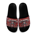 Aotearoa Te Arawa Slide Sandals Maori Tribal Dark Red Paua Shell Pattern