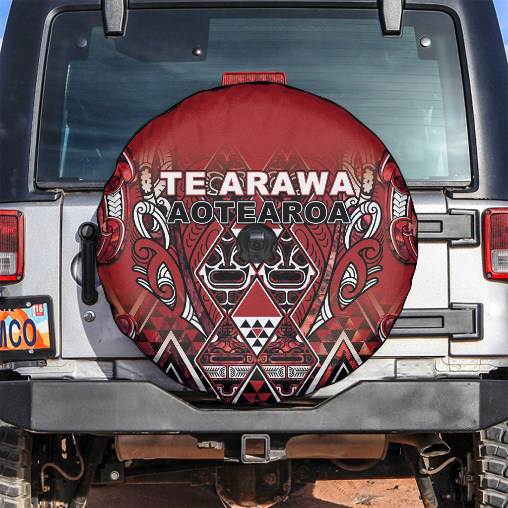 Aotearoa Te Arawa Spare Tire Cover Maori Tribal Dark Red Paua Shell Pattern